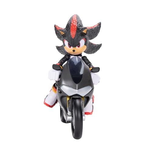 Sonic 3 Movie - Personaggio di Shadow con Motocicletta, Action Figure articolata in scala 13 cm, 13 Punti di Articolazione, motocicletta con Ruote Mobili e Cavalletto Funzionante ispirata al film