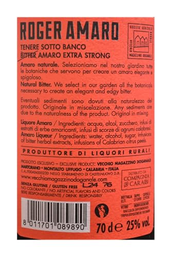 Roger Amaro, 700 ml, Amaro Calabrese con Note Intense di Agrumi, Fiori e Spezie, Ideale a Fine Pasto o in Miscelazione, Botaniche dal Vecchio Magazzino Doganale, Idea Regalo, 25% Vol.