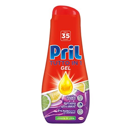 Pril Gel All in One Sciogli Grasso Detersivo Lavastoviglie Liquido Multi-Azione Sporco Difficile, 8 Confezioni da 35 lavaggi