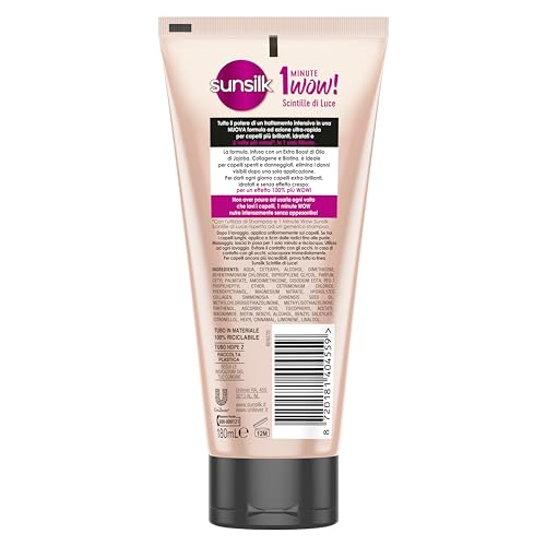 Sunsilk, Trattamento Intensivo 1 Minute Wow, Maschera Capelli Secchi, Linea Scintille di Luce, Trattamento Capelli Danneggiati, con Olio di Jojoba, Collagene e Biotina, 6 Pezzi da 180ml