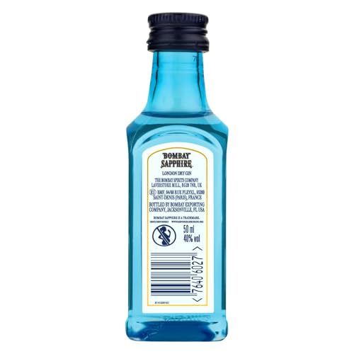 Miniature di Bombay Sapphire London Dry Gin, 40% vol., 5 cl / 50 ml (Confezione da 12), gin 100% infuso a vapore con 10 botanical accuratamente selezionati