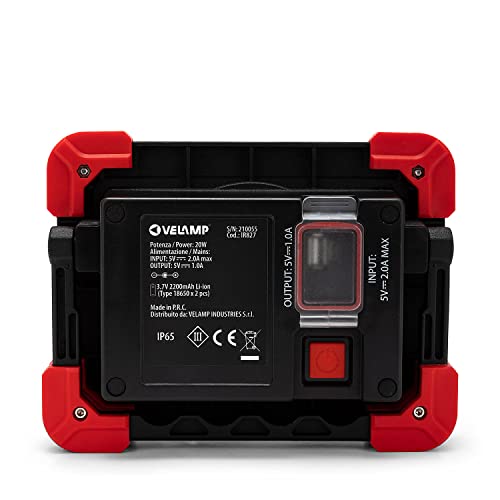 Velamp Sauron Proiettore Ricaricabile LED 20W, con Powerbank e Supporto orientabile. per lavori, Garage, Trekking, Campeggio, Caccia. 20 W, Rosso