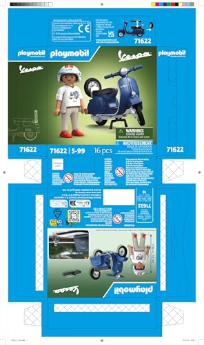PLAYMOBIL Cars 71622 1969 Vespa 150 Sprint Veloce, blu, modello fedele per collezionisti e appassionati, comprende accessori versatili e ruota di ricambio removibile