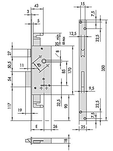 Cisa 57215 Serratura da Infilare, Doppia Mappa, Dimensione 170x86 mm. Entrata 60 mm