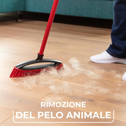 Vileda Multi Rubber Broom for Indoor and Outdoor Environments, Hard Rubber and Natural Rubber Suitable for Animal Fur and Hair, Red/Black, 34 x 13.5 x 4 cm