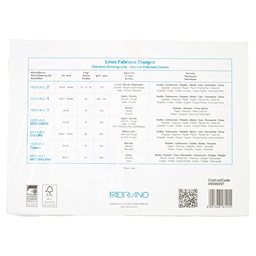 Fabriano F4 05000597, Album da Disegno, Formato 24 x 33 cm, Fogli Ruvidi, Grammatura 200gr/m2, 20 Fogli