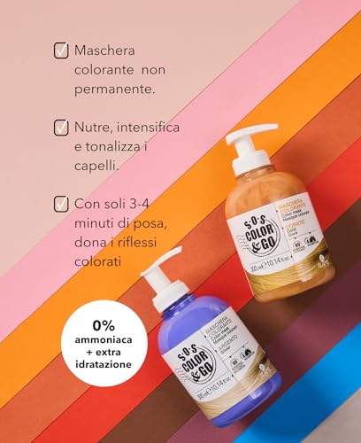 Alama Professional S.O.S Color&Go Maschera Colore Dorato, Nutriente, Ravvivante, Riflessante e Tonalizzante per Capelli Naturali, Colorati e Con Mèches