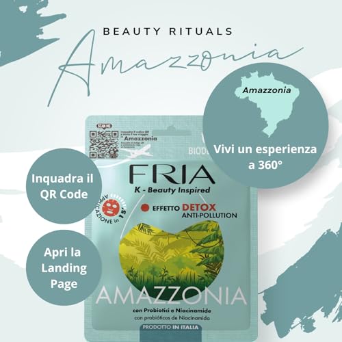 Fria K-Beauty Maschera Viso Amazzonia con Oligosaccaride di Origine Naturale, Effetto Detox Anti-Pollution sulla Pelle, Dermatologicamente Testata, Confezione da 1 Maschera