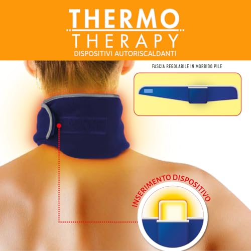Thermo Therapy Fascia Ricaricabile per Dolori Cervicali, Non Contiene Farmaci, Durata del Calore fino a 10 Ore, Confezione con 1 Fascia Regolabile + 4 Dispositivi Terapeutici Autoriscaldanti