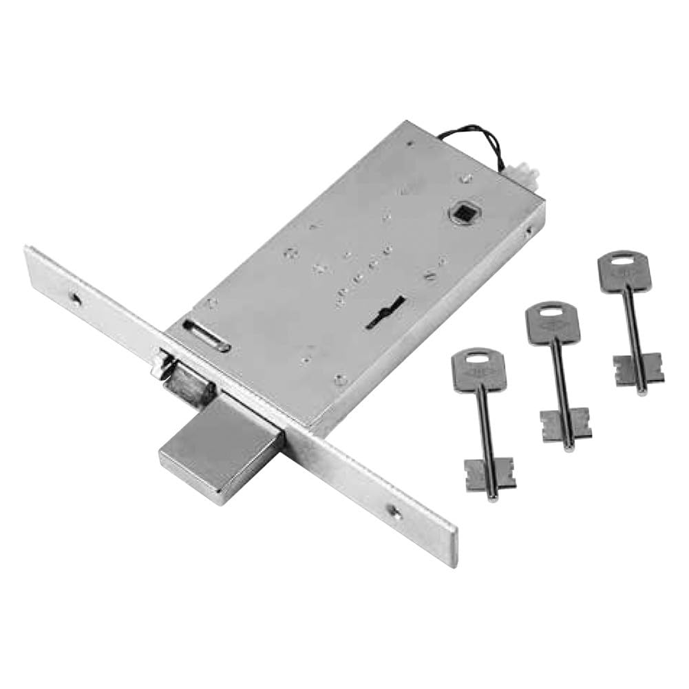 Serratura Elettrica Doppia Mappa Per Porte In Alluminio. Finitura In Acciaio Inox. Con Catenaccio A 4 Mandate E Scrocco. Asole Per Il Montaggio Facilitato Delle Aste Interne/Esterne. Copriforontale In Acciaio Inox, Reversibile. Alimentazione 12V.