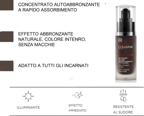 Collistar Gocce Magiche Viso Uomo, Concentrato Autoabbronzante, Abbronzatura Intensa e Naturale , No Macchie, Adatto a Tutti gli Incarnati, 30 ml