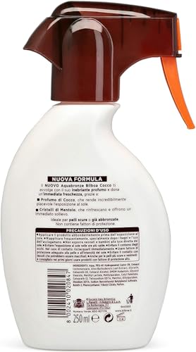 Bilboa Aquabronze Abbronzante Cocco, Acqua Solare Abbronzante con Cristalli di Mentolo e Profumo di Cocco, Rinfresca e Ammorbidisce la Pelle, Dermatologicamente Testato, 250 ml