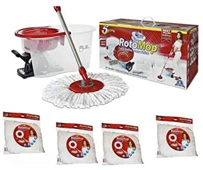 SUPERFIVE ROTOMOP con Pedale Rotante in Microfibra con Secchio ROTO MOP + 4 RICAMBI Inclusi