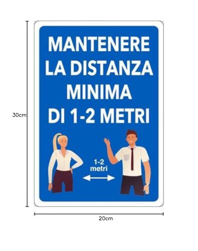 CG94 Cartello Adesivo 30x20cm Mantenere La Distanza Minima Di 1-2 Metri