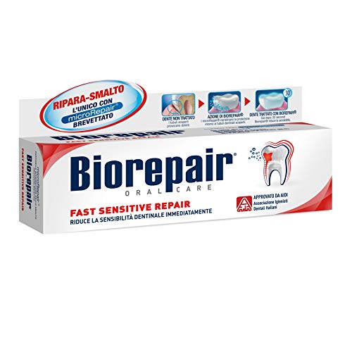 Biorepair, Fast Sensitive Repair, Dentifricio per Denti Sensibili, Protegge lo Smalto, Senza Fluoro, 75 ml - 6 Confezioni