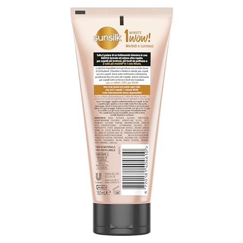 Sunsilk, Trattamento Intensivo 1 Minute Wow, Maschera Capelli Secchi, Linea Morbidi e Luminosi, Trattamento Capelli Danneggiati, con Oli Nutrienti, Cheratina e Biotina, 6 Pezzi da 180ml