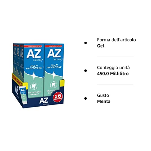 AZ Ricerca Dentifricio Multi Protezione, Ideale per la Famiglia, Pulizia Denti Profonda, Gusto Menta, Maxi Formato da 6 Confezioni X 75ml