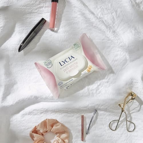 Lycia - Salviette Struccanti per Pelli Secche e Sensibili, Salviette Struccanti per Viso e Occhi, con Latte D'Avena, in tessuto 100% naturale, 60 pezzi