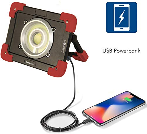 Velamp Sauron Proiettore Ricaricabile LED 20W, con Powerbank e Supporto orientabile. per lavori, Garage, Trekking, Campeggio, Caccia. 20 W, Rosso