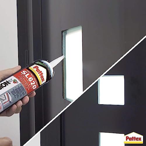 Pattex SL 620 Serramenti ed Edilizia Sigillante trasparente, Silicone per lattoneria, serramenti, ecc., Sigillante impermeabile per materiali vari, cartuccia da 300 ml