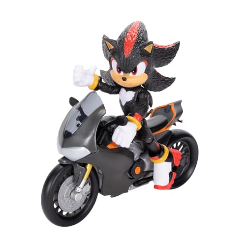 Sonic 3 Movie - Personaggio di Shadow con Motocicletta, Action Figure articolata in scala 13 cm, 13 Punti di Articolazione, motocicletta con Ruote Mobili e Cavalletto Funzionante ispirata al film