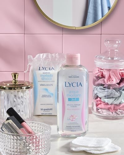 Lycia - Original Dischetti Struccanti Grandi Quadrati 50 pezzi, Dischetti 100% Cotone, Doppia Trama per Rimuovere con un lato e Perfezionare con l'altro