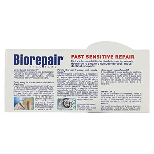 Biorepair, Fast Sensitive Repair, Dentifricio per Denti Sensibili, Protegge lo Smalto, Senza Fluoro, 75 ml - 6 Confezioni
