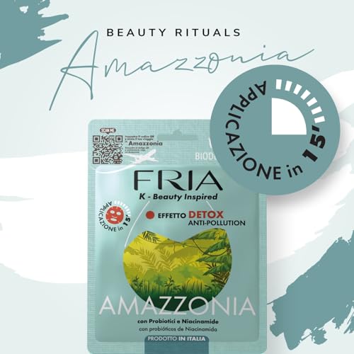 Fria K-Beauty Maschera Viso Amazzonia con Oligosaccaride di Origine Naturale, Effetto Detox Anti-Pollution sulla Pelle, Dermatologicamente Testata, Confezione da 1 Maschera