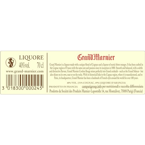 Grand Marnier Cordon Rouge - Liquore a Base di Cognac in Combinazione con Liquore d'Arancia, 40% Vol, Bottiglia in Vetro da 70 cl