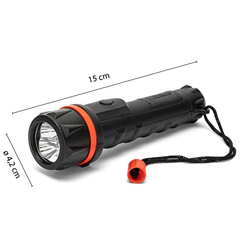 Velamp Torcia LED impermeabile - Impugnatura antiscivolo e laccetto – Alta potenza e resistenza - Per uso esterno ed emergenze - 2 batterie tipo AA