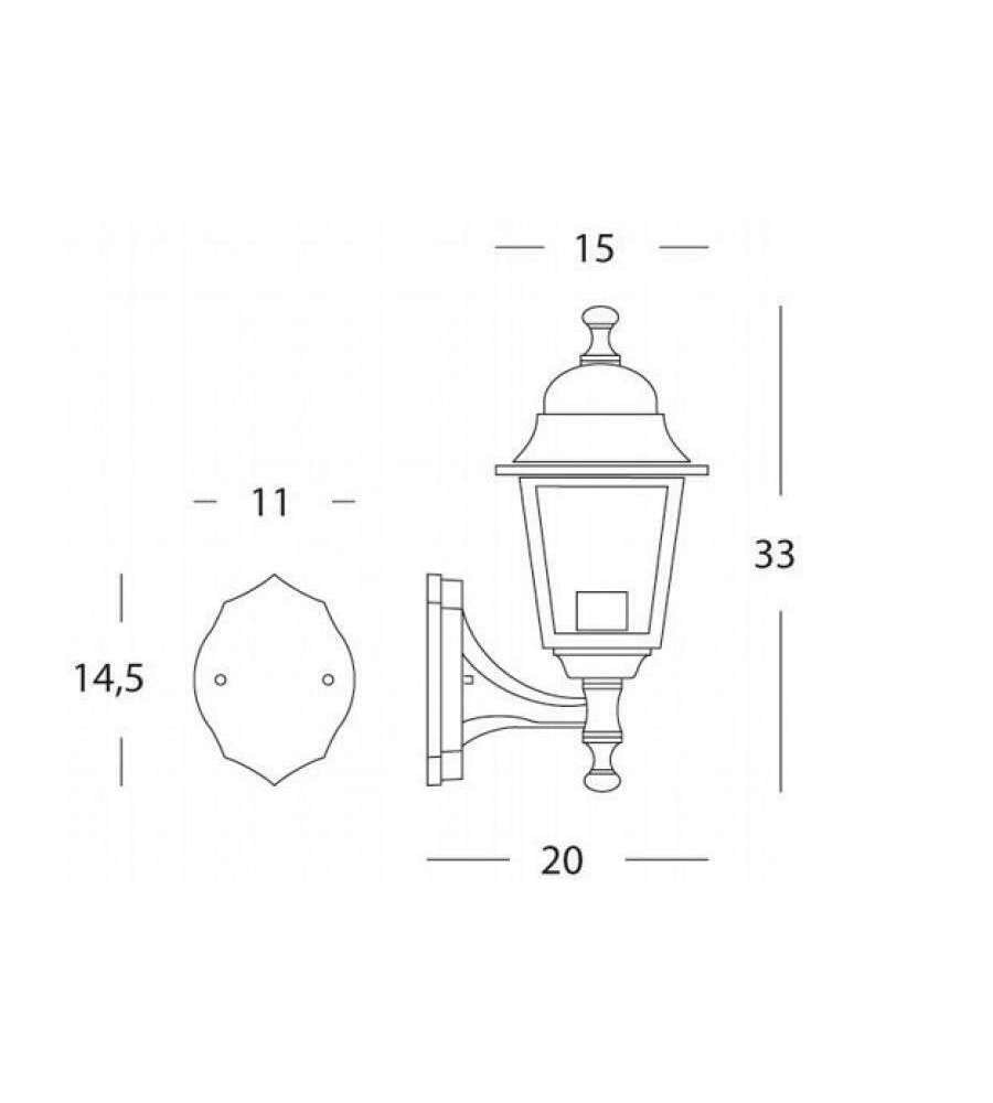 Lanterna A Parete Montante Struttura In Alluminio Pressofuso. Verniciata Nera. Dimensioni: Cm 15X20Xh33.