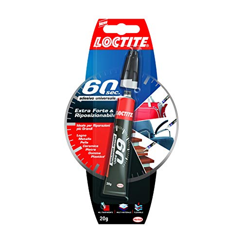 Loctite 60 Secondi Colla Universale, adesivo forte per riparazioni domestiche che incolla in 60 secondi, colla gel trasparente per molti materiali diversi, 1x20g tubetto
