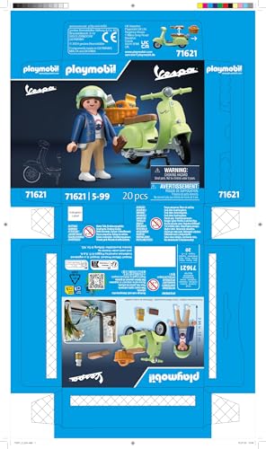 PLAYMOBIL Cars 71621 1969 Vespa 150 Sprint Veloce, Verde Chiaro, Modello Fedele per Collezionisti e Appassionati, comprende Molti Accessori e Varie opzioni per la Sella