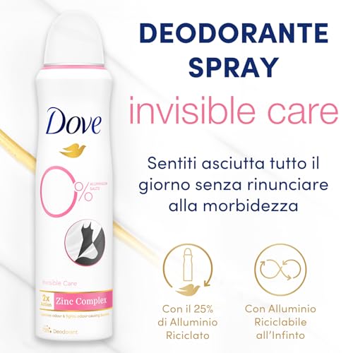 Dove Deodorante Spray Advanced Care 0% Go Fresh Cetriolo, Senza Alcol e Sali di Alluminio, Formula Idratante e Delicata, Pelle Asciutta Fino a 48 Ore, Deodorante Uomo e Donna, 6 Pezzi da 150ml