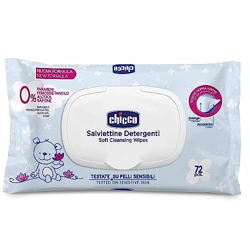 Chicco Salviette Neonato Detergenti Multiuso, Senza Alcool, Profumate, Adatte per Pelli Sensibili, con Placchetta, 1 Confezione da 72 Salviettine