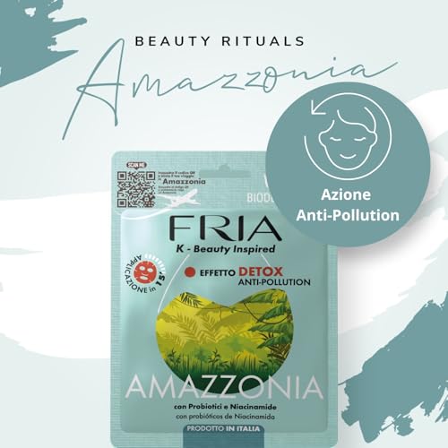 Fria K-Beauty Maschera Viso Amazzonia con Oligosaccaride di Origine Naturale, Effetto Detox Anti-Pollution sulla Pelle, Dermatologicamente Testata, Confezione da 1 Maschera