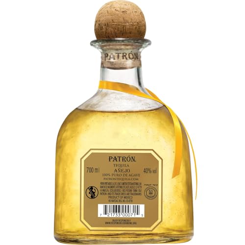 PATRÓN Añejo Premium Tequila, Vol. 40%, 70 cl / 700 ml, creata in Messico in piccoli lotti a partire dal 100% della migliore agave Weber Blue, invecchiata per oltre 12 mesi in botti di rovere