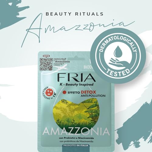 Fria K-Beauty Maschera Viso Amazzonia con Oligosaccaride di Origine Naturale, Effetto Detox Anti-Pollution sulla Pelle, Dermatologicamente Testata, Confezione da 1 Maschera