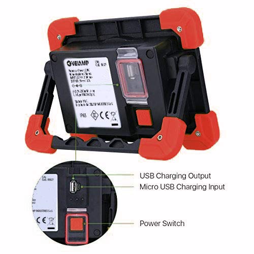 Velamp Sauron Proiettore Ricaricabile LED 20W, con Powerbank e Supporto orientabile. per lavori, Garage, Trekking, Campeggio, Caccia. 20 W, Rosso