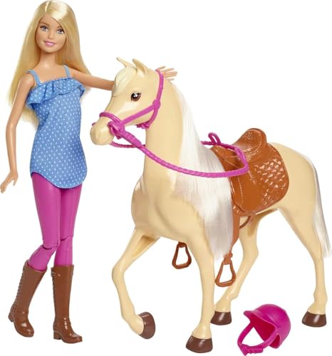 Barbie Bambola con Cavallo e Accessori, Giocattolo per Bambini 3+ Anni, FXH13