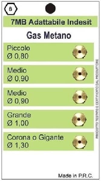 CG94 Serie da 5 Ugelli Universali per Piani Cottura a Gas Metano con Testa da Ø7mm - Passo da 7MB - Diametro da Ø0,80 a Ø1,30
