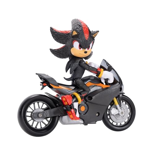 Sonic 3 Movie - Personaggio di Shadow con Motocicletta, Action Figure articolata in scala 13 cm, 13 Punti di Articolazione, motocicletta con Ruote Mobili e Cavalletto Funzionante ispirata al film
