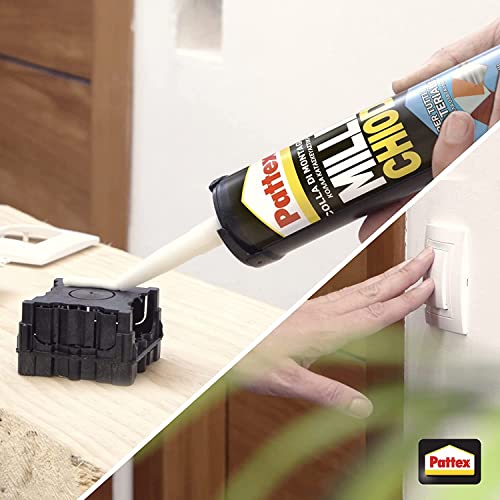 Pattex Millechiodi Esterni & Interni, Adesivo extra forte in cartuccia per montaggi esterni, Resistente colla per legno, ceramica, metallo, con presa immediata, 1x450g