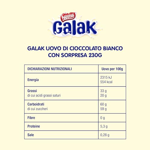 GALAK Uovo di Pasqua 2025 Cioccolato Bianco con Sorpresa e 2 Cioccolatini 240g