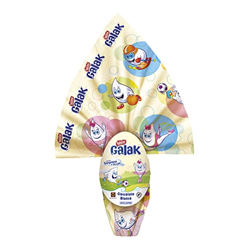 GALAK Uovo di Pasqua 2025 Cioccolato Bianco con Sorpresa e 2 Cioccolatini 240g