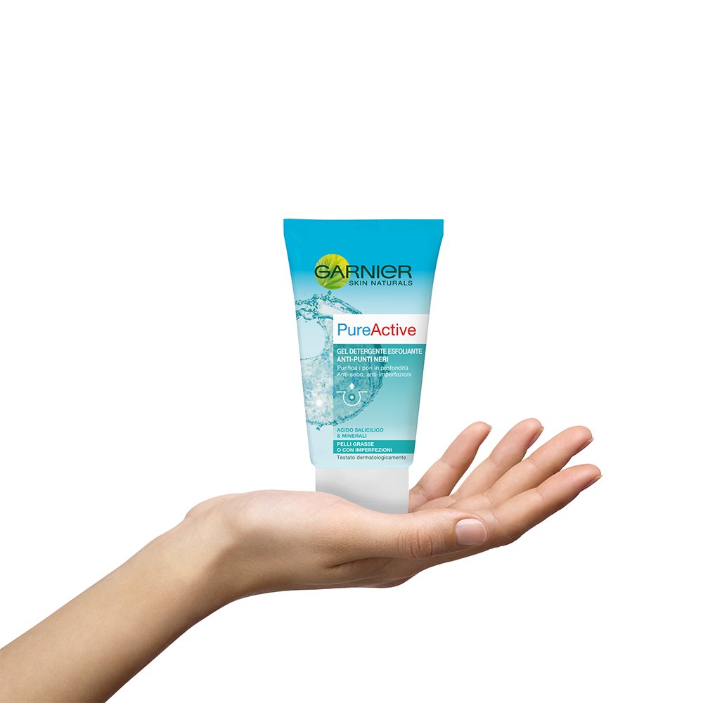 Garnier Pure Active Gel Detergente Esfoliante Anti-Punti Neri per Pelli Grasse o con Imperfezioni, Confezione da 6 x 150 ml