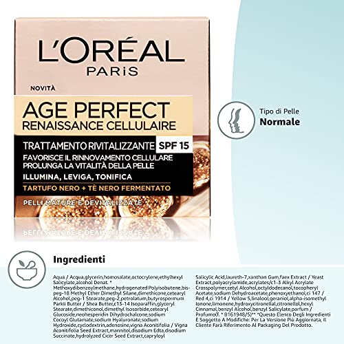 L'Oréal Paris Age Perfect Renaissance Cellulaire Crema Viso Antirughe Ricostituente Giorno, Pelli Mature, 50 ml