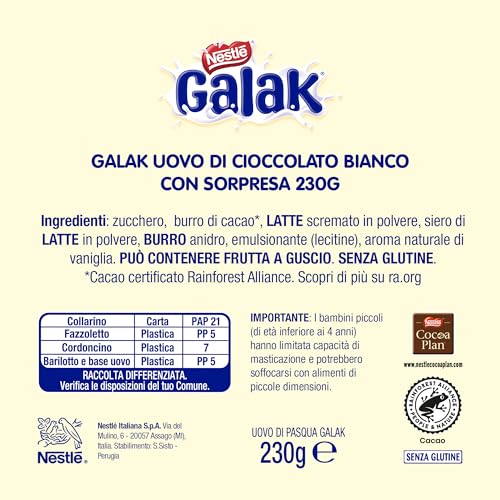 GALAK Uovo di Pasqua 2025 Cioccolato Bianco con Sorpresa e 2 Cioccolatini 240g