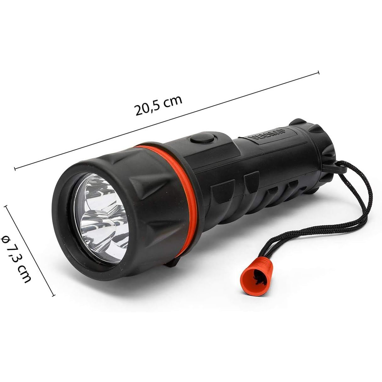 Velamp Torcia LED impermeabile - Impugnatura antiscivolo e laccetto – Alta potenza e resistenza - Per uso esterno ed emergenze - 2 batterie tipo D