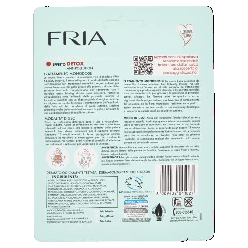Fria K-Beauty Maschera Viso Amazzonia con Oligosaccaride di Origine Naturale, Effetto Detox Anti-Pollution sulla Pelle, Dermatologicamente Testata, Confezione da 1 Maschera